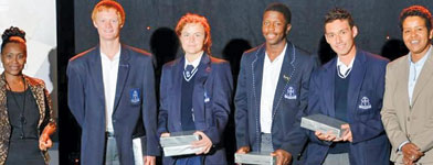 Kings School was the winner. From l: Emily Molefe, Siemens corporate social responsibility manager; Kyle Mar&#233;; Kristi Hyman; Katlego Gaveni; Tim McCarthy; Rita Nkuhlu, Siemens executive director.